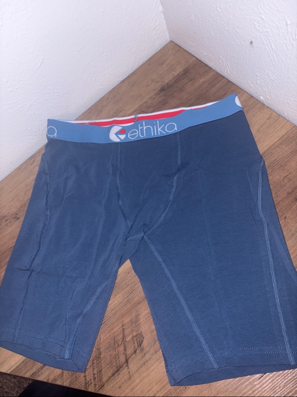 ethika Navy Blue Men's Performance Boxer Briefs with Light Blue Waistband